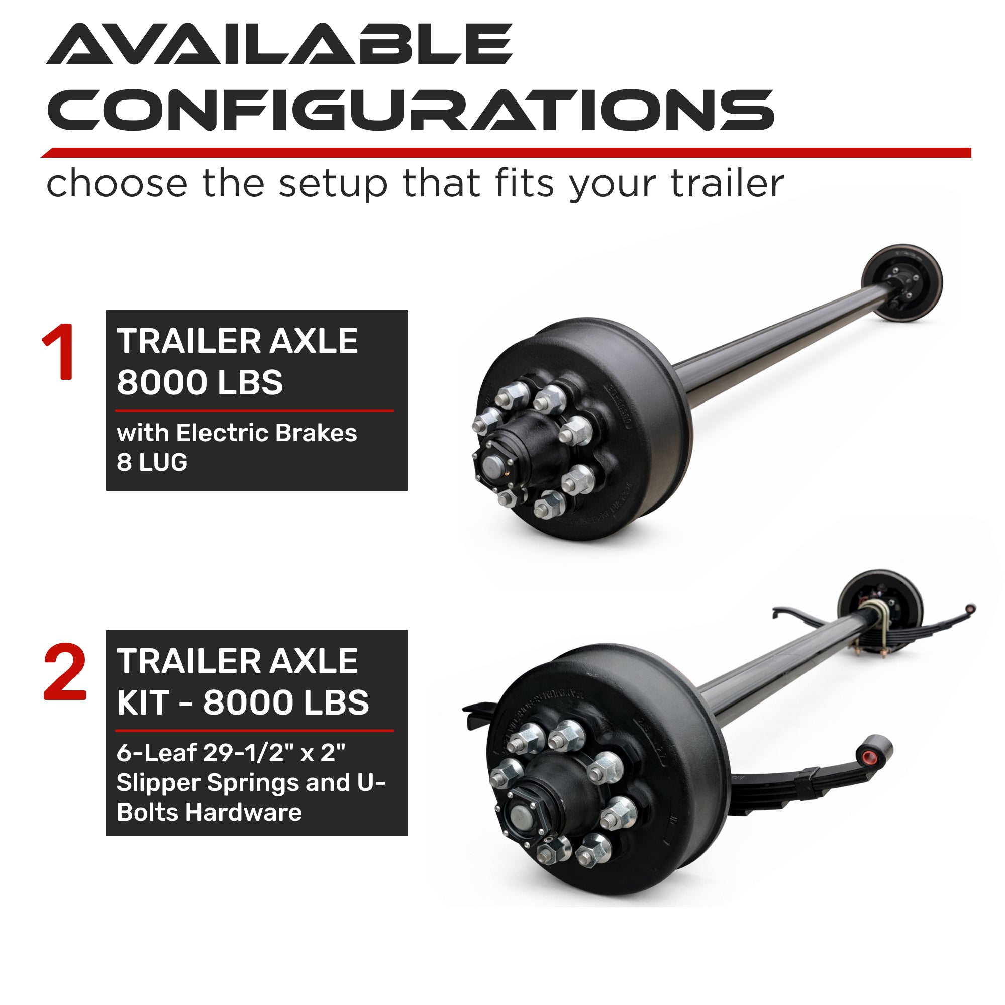 Trailer Axle - 8000 lbs (Leaf Springs & U-Bolt Hardware)