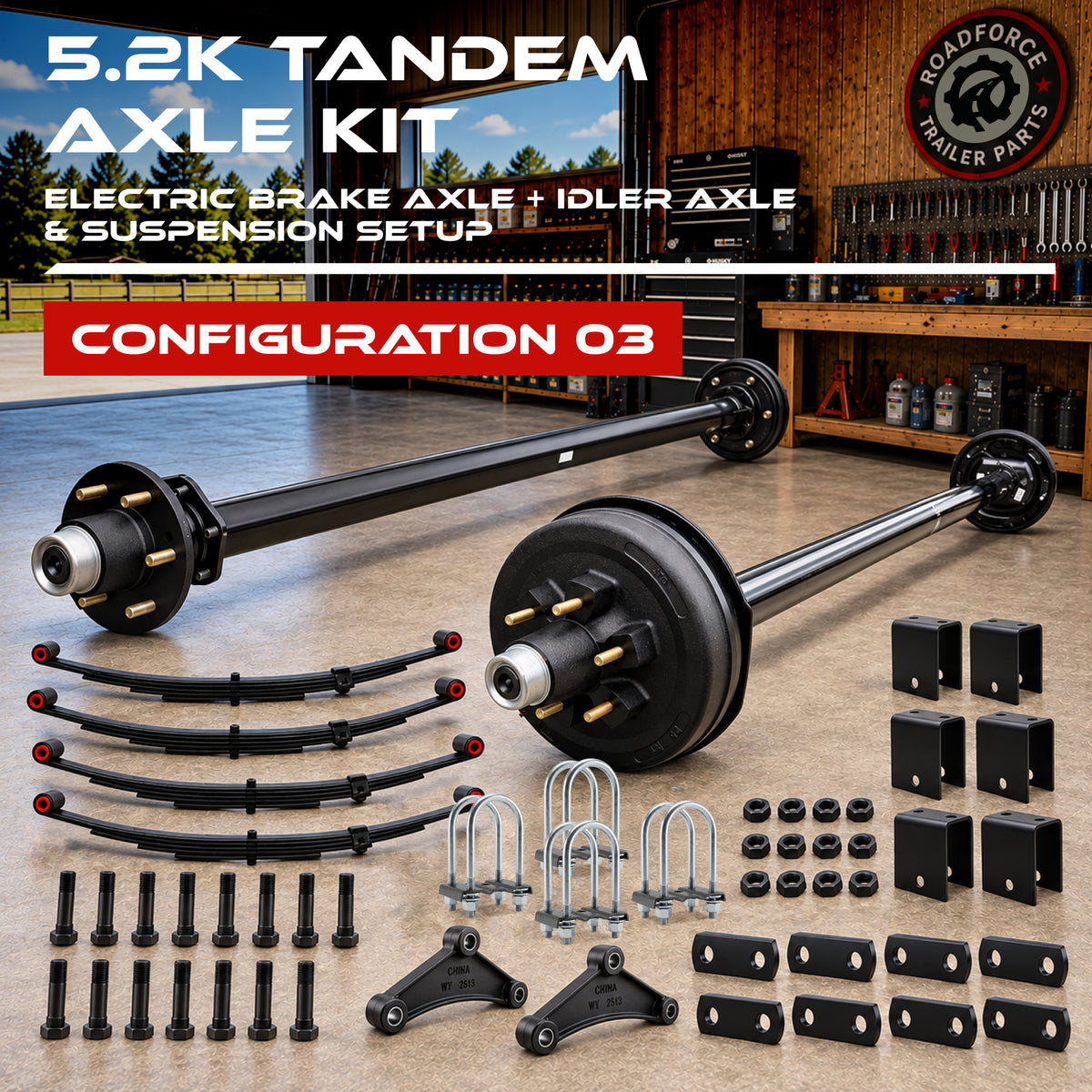 5200 lbs Tandem Axle Kit - Electric Trailer Brake & Idler Axles with Suspension