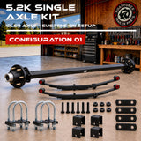 5200 lbs Trailer Axle Kit - 6 Lug Idler Axle, Double Eye Springs & Suspension