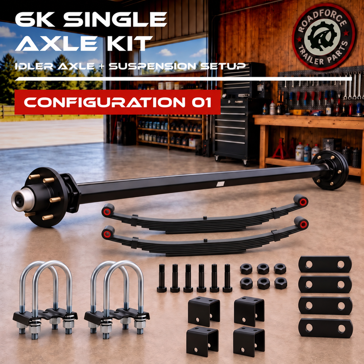 6000 lbs Trailer Axle Kit - 6 Lug Idler Axle, Double Eye Springs & Suspension
