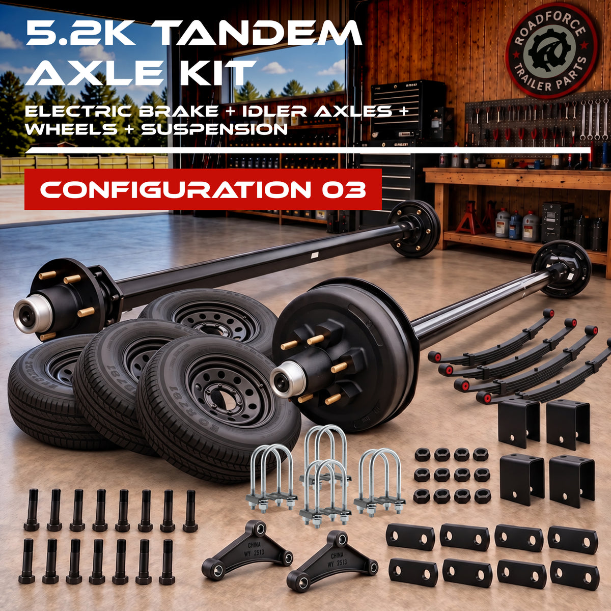 5200 lbs Tandem Trailer Axle Kit with Wheels - Electric Brake & Idler Trailer Axles