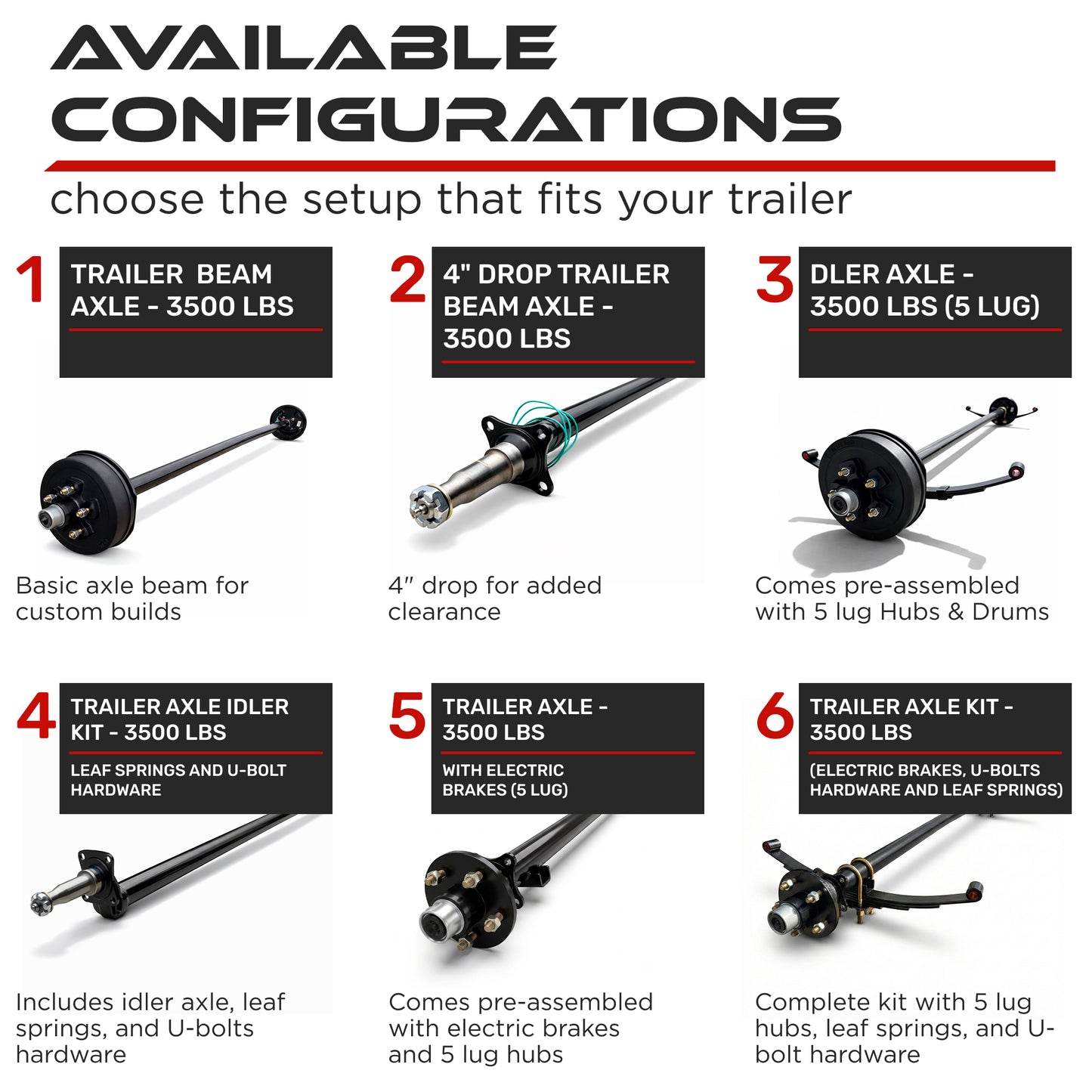 Trailer Axle - 3500 lbs (Electric Brakes w/ 4-Leaf Double Eye Springs)