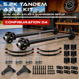 5200 lbs Tandem Trailer Axle Kit - 6 Lug Idler Axles & Suspension