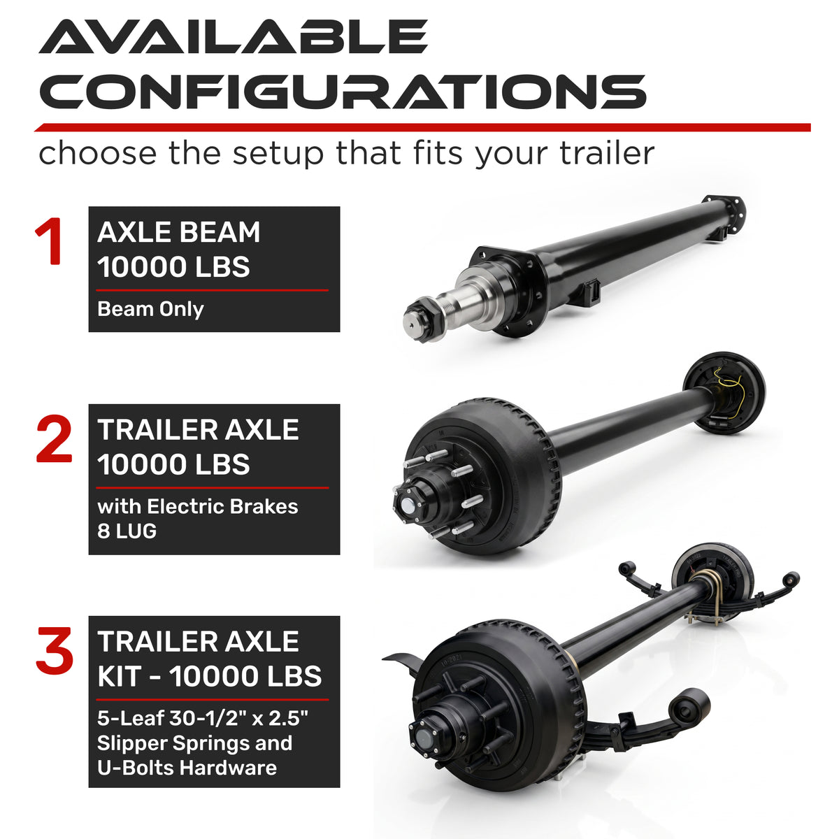 Trailer Axle - 10000 lbs with Electric Brakes (8 lug)