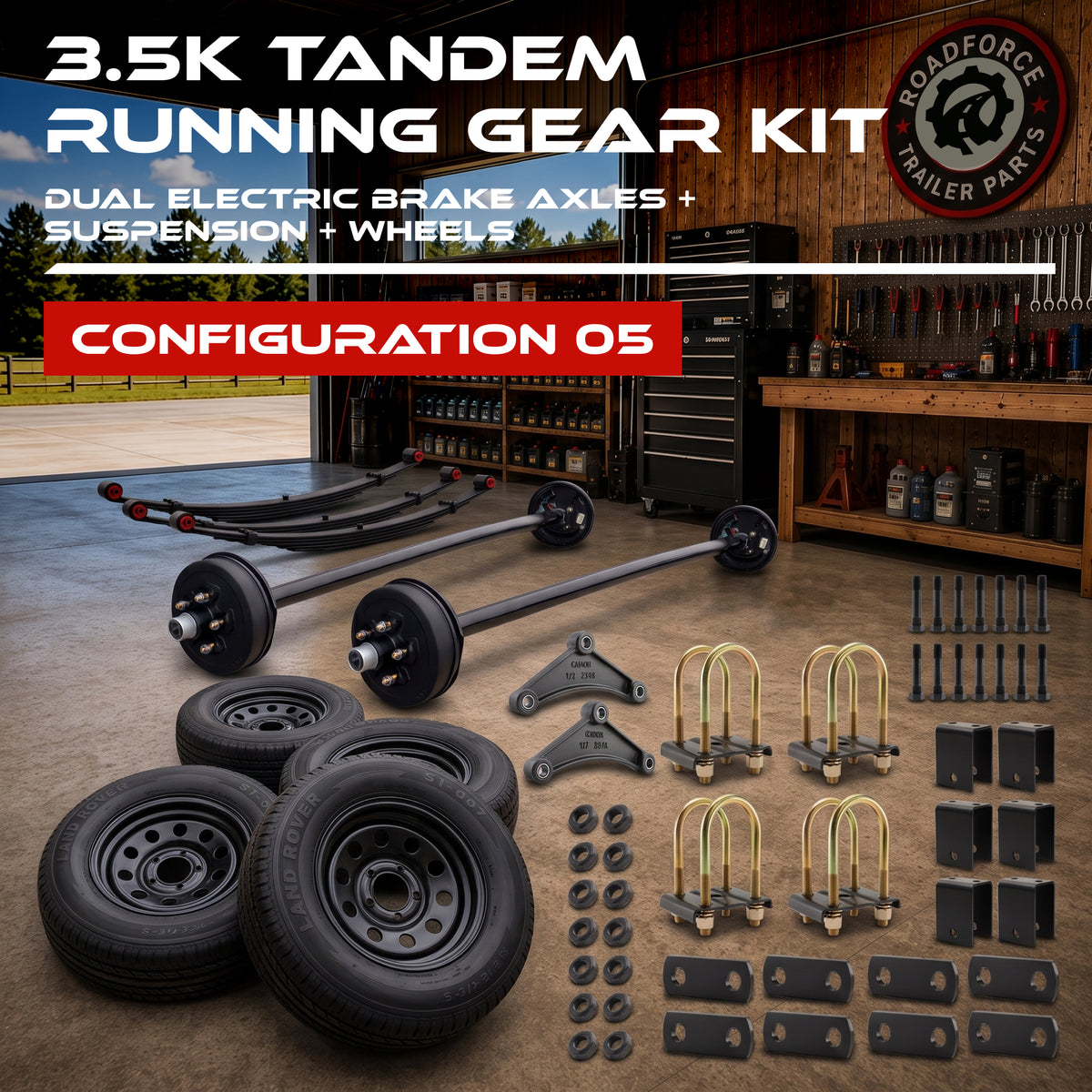 3500 lbs Tandem Axle Kit - Electric Trailer Brake Axles, Suspension & Wheels