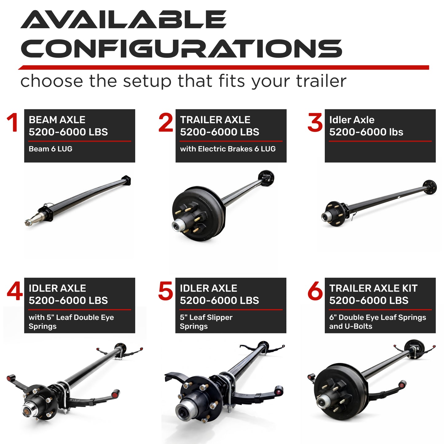 Idler Axle - 5200-6000 lbs with 5-Leaf Slipper Springs